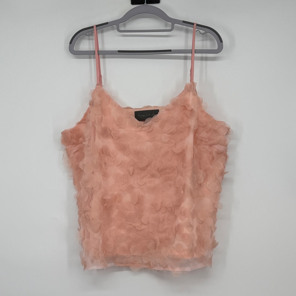 Sunday In Brooklyn Pink Petal Applique Camisole‎ Top XL Adjustable Straps V-Neck